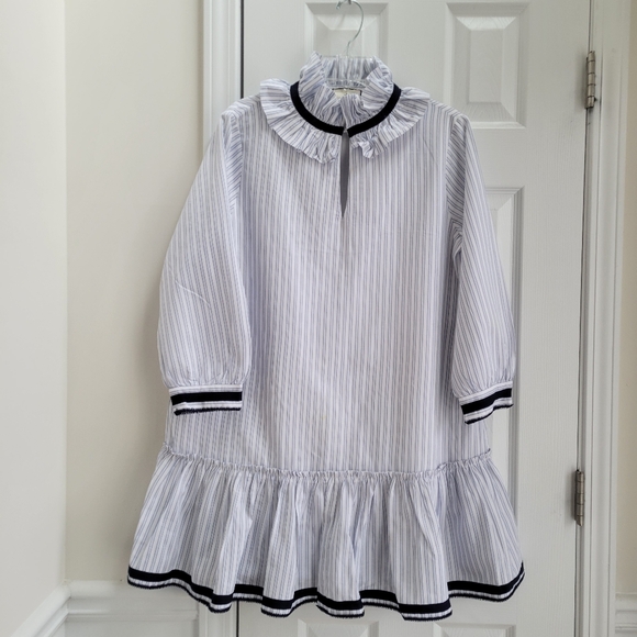 Tuckernuck Ruffle Neck Tiered Mini Dress Chic Striped Shirtdress Tunic Resort - Picture 2 of 15